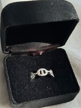 Inspired Adjustable Silver-Tone Pave Link Ring size 6